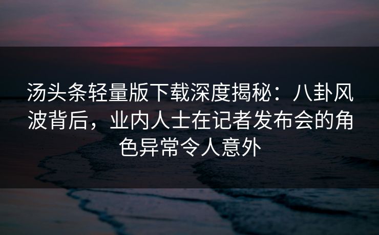 汤头条轻量版下载深度揭秘：八卦风波背后，业内人士在记者发布会的角色异常令人意外  第1张