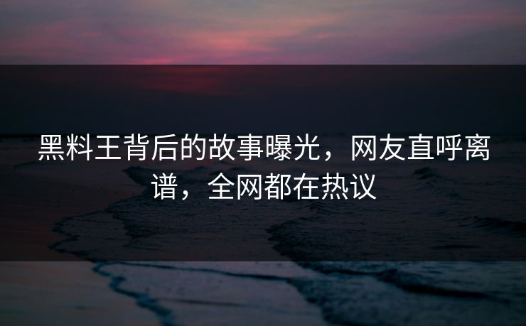 黑料王背后的故事曝光，网友直呼离谱，全网都在热议