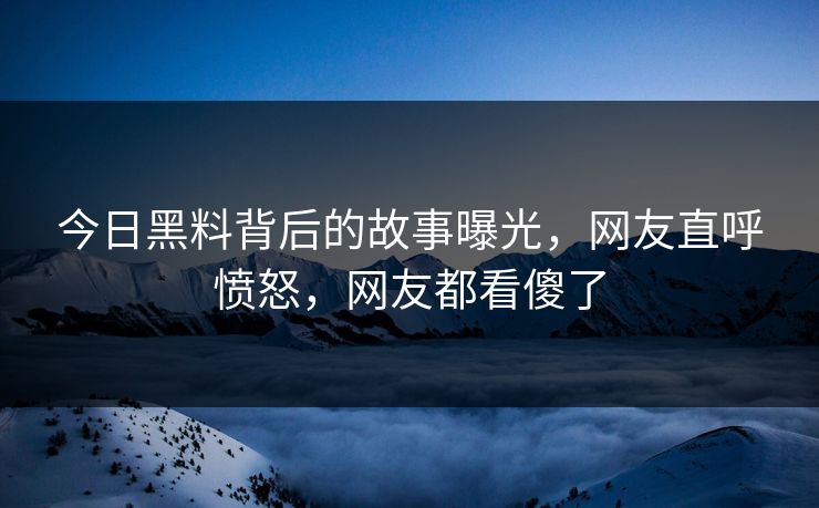 今日黑料背后的故事曝光，网友直呼愤怒，网友都看傻了