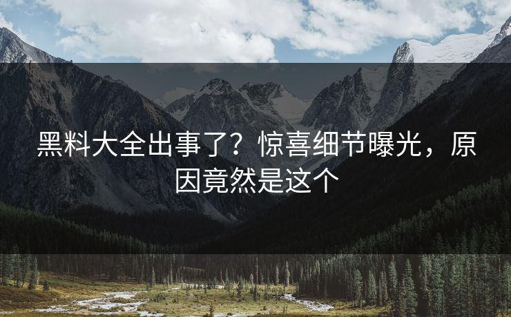 黑料大全出事了？惊喜细节曝光，原因竟然是这个