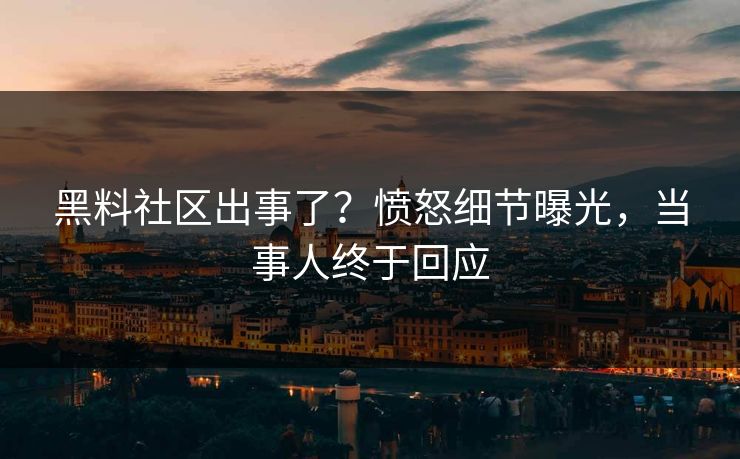 黑料社区出事了？愤怒细节曝光，当事人终于回应