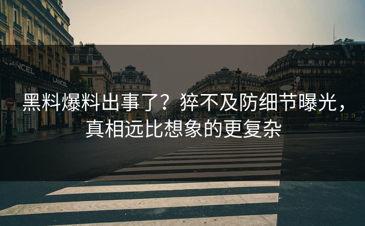 黑料爆料出事了？猝不及防细节曝光，真相远比想象的更复杂