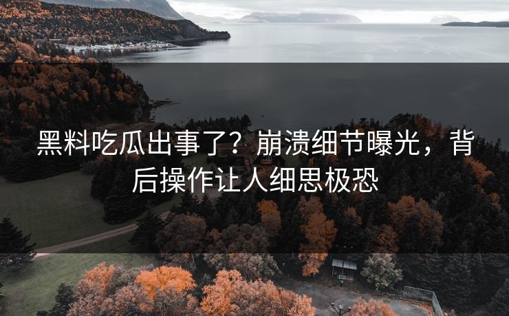 黑料吃瓜出事了？崩溃细节曝光，背后操作让人细思极恐