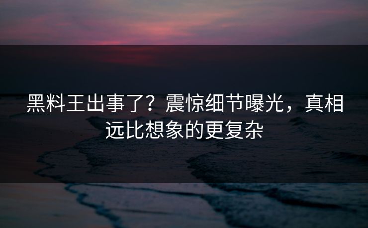 黑料王出事了？震惊细节曝光，真相远比想象的更复杂