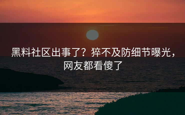 黑料社区出事了？猝不及防细节曝光，网友都看傻了