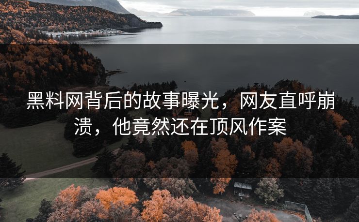 黑料网背后的故事曝光，网友直呼崩溃，他竟然还在顶风作案