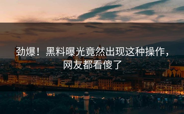 劲爆！黑料曝光竟然出现这种操作，网友都看傻了