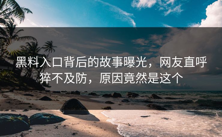 黑料入口背后的故事曝光，网友直呼猝不及防，原因竟然是这个