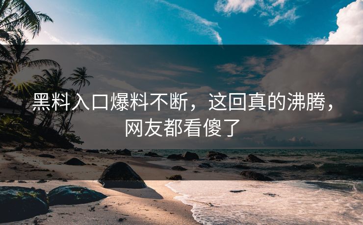 黑料入口爆料不断，这回真的沸腾，网友都看傻了