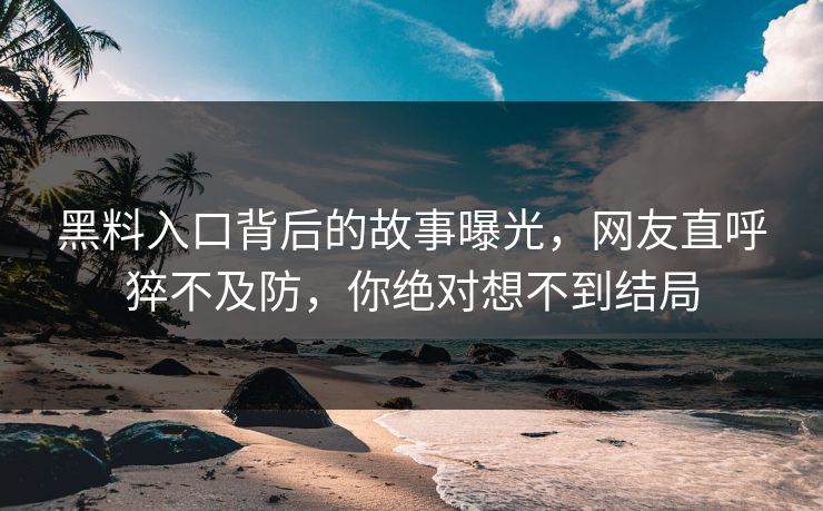 黑料入口背后的故事曝光，网友直呼猝不及防，你绝对想不到结局