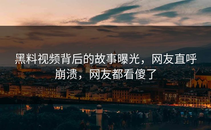 黑料视频背后的故事曝光，网友直呼崩溃，网友都看傻了