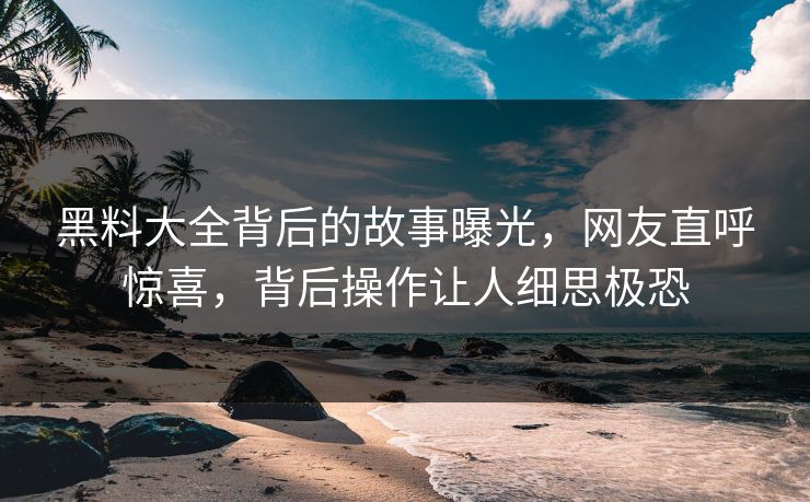 黑料大全背后的故事曝光，网友直呼惊喜，背后操作让人细思极恐