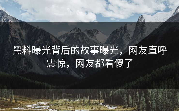 黑料曝光背后的故事曝光，网友直呼震惊，网友都看傻了