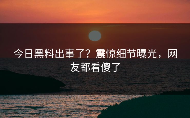 今日黑料出事了？震惊细节曝光，网友都看傻了  第1张