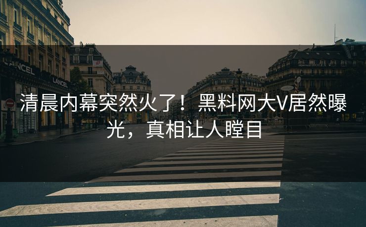 清晨内幕突然火了！黑料网大V居然曝光，真相让人瞠目  第1张