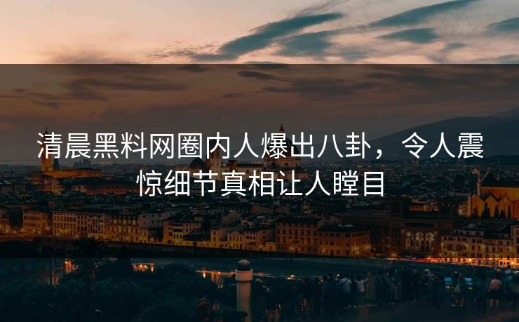 清晨黑料网圈内人爆出八卦，令人震惊细节真相让人瞠目  第1张
